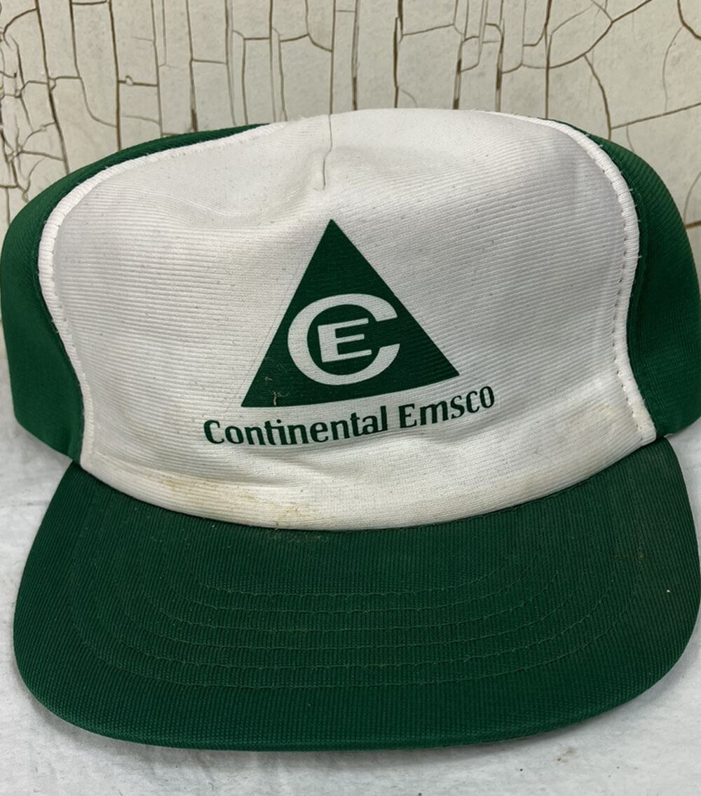 Vintage 80s Continental Emsco Trucker Hat Green White Snapback Oilfield Oil Gas